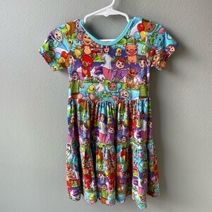 Showstoppers // Bamboo Cocomelon Colorful Cartoon Print Kids Twirl Dress